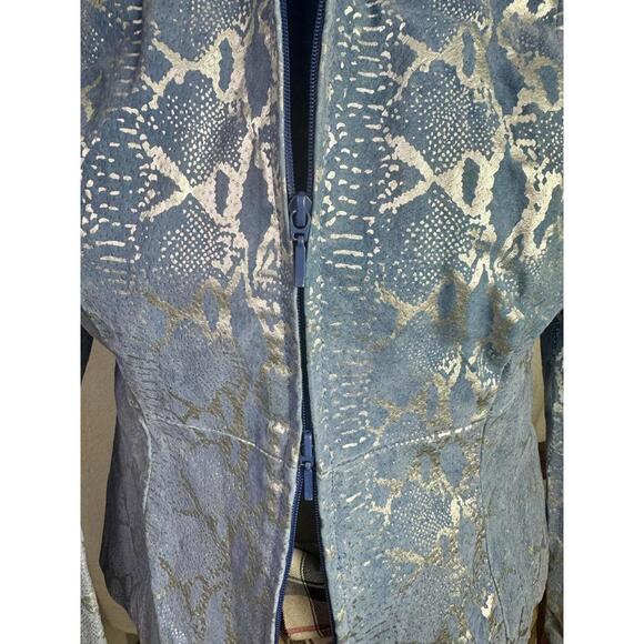 Villain Era Blue Metallic Snakeskin Leather Jacket Anti-Hero METROSTYLE Vintage - Picture 5 of 8